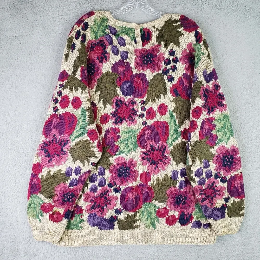 Signature by Northern Isles Vintage Floral Hand Knit Sweater Plus Size 1X